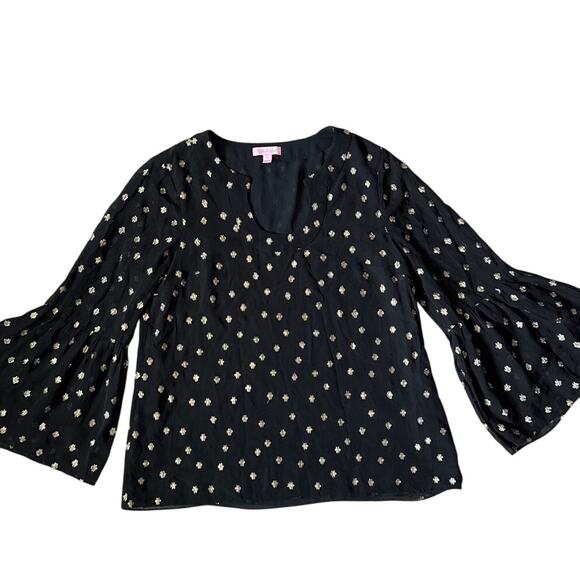 Lilly Pulitzer Amory Pinata Starry Clip Metallic Chiffon Top Black Size Medium - Picture 6 of 12